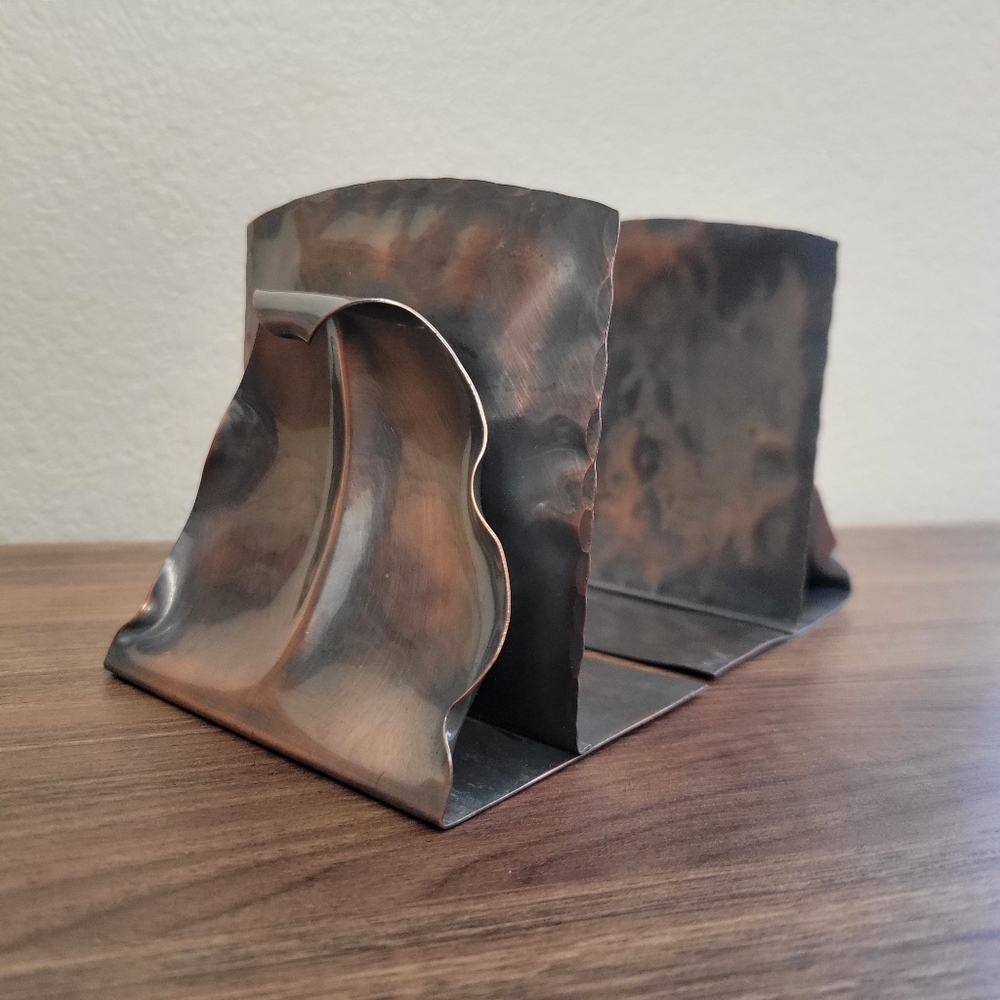 Rare Silver Leaf Gregorian Copper Bookends #203 Hammered Rolled Steel 4" x 4"